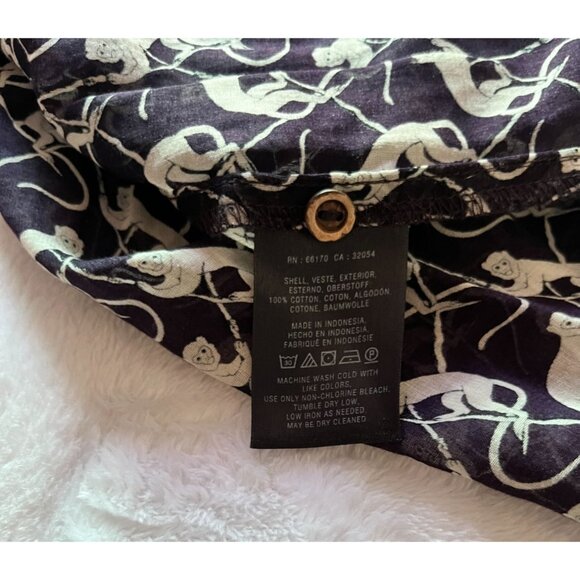 Maeve Womens Black White Monkey Print Button-Up Blouse Size 0 Pleated 3/4 Sleeve - Picture 8 of 9